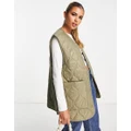 Monki oversized vest with patch pockets in khaki quilting-Green