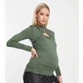 Mamalicious Maternity nursing 2 in 1 functional long sleeve top in khaki-Green
