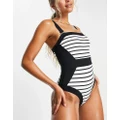 Accessorize stripe with belt detail swimsuit in black white-Multi