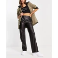 Pull & Bear faux leather contrast stitching mid waist straight leg pants in black (part of a set)