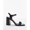Topshop Skylar two part block heeled sandals in black croc