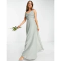 ASOS DESIGN Bridesmaid cami maxi dress with ruched bodice and tie waist in olive-Green