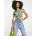 Urban Revivo asymmetric hem cropped t-shirt in green floral