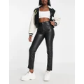 JJXX high waisted faux leather straight leg pants in black