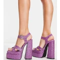 Daisy Street Exclusive platform heel sandals with heart shaped buckle in purple