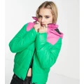 Noisy May exclusive padded jacket with hood in bright pink and green