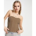 Motel bandeau corset top in brown pinstripe (part of a set)