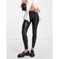 PIECES shiny leather-look leggings in black