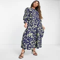 Selected Femme floral volume sleeve maxi dress in navy