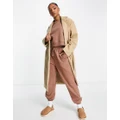 Pull & Bear tie waist double breasted tailored coat in sand-Neutral