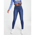 Noisy May Callie high waist skinny jeans in mid blue wash