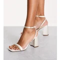 ASOS DESIGN Wide Fit Hilton barely there block heeled sandals in ivory-White