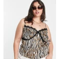 Wednesday's Girl Curve zebra print lace trim satin cami top in multi (part of a set)-Navy