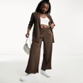 JDY button detail wide leg dad pants in chocolate (part of a set)-Brown