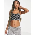 Noisy May cami top in sequin checkerboard (part of a set)-Black