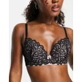 Pour Moi Romance lace moulded plunge push up bra in black and pale pink