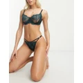 Pour Moi Roxie floral embroidered mesh G string thong in black and green