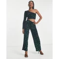 JDY straight leg pants in green & black sequins (part of a set)