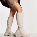 Simply Be Wide Fit knee flat boots with cleated sole in stone-Neutral