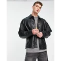 ASOS DESIGN oversized real leather shacket in black