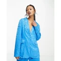 Y.A.S tailored devore satin blazer in blue (part of a set)