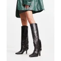 ASOS DESIGN Cydney premium leather pull on knee boots in black croc