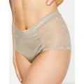 Monki satin high waisted briefs with lace inserts in dusky brown (part of a set)