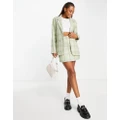 Monki oversized blazer in pale green check (part of a set)