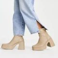 Pull & Bear faux leather super platform boots in beige-Neutral