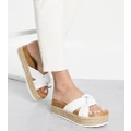 ASOS DESIGN Wide Fit Teegan knotted flatform sandals in white