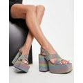 Daisy Street platform heel sandals in rainbow sparkle-Multi