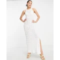 Morgan knitted crochet maxi dress with thigh split in white