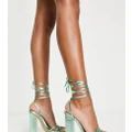 Public Desire Exclusive Amira block heel sandals in jade metallic-Green