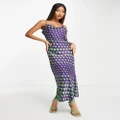 Y.A.S printed midi dress in purple and green-Multi