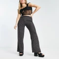 Pieces ribbed wide leg pants in black glitter