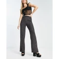 Pieces ribbed wide leg pants in black glitter