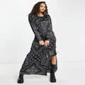 Vero Moda satin ruched maxi dress with split in black paisley print