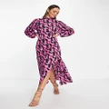 Y.A.S maxi tea dress in pink abstract wave print