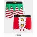 Threadbare christmas 2 pack trunks in santa and elf print-Red