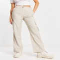 Pimkie tailored pocket detail wide leg pants in beige pinstripe-Neutral
