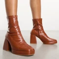 Pimkie patent block heel boots in tan-Brown