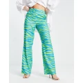 NA-KD x Janka Polliani high waist tailored pants in green zebra (part of a set)-Multi
