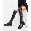 Pull & Bear faux leather knee high chunky boots in black