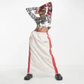 Jaded London maxi cargo skirt with sporty graphics in beige-Grey