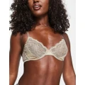 Monki satin bra with lace inserts in dusty brown