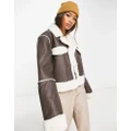 NA-KD x Rianne Meijer bonded aviator jacket with faux shearling in brown