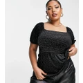 Simply Be velour ruched sleeve peplum top in black