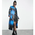 COLLUSION longline leather look gradient print coat in blue