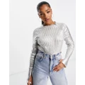 Pull & Bear foil long sleeve knitted jumper in silver