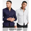 ASOS DESIGN 2 pack stretch slim fit work shirt in navy/ grey-Multi